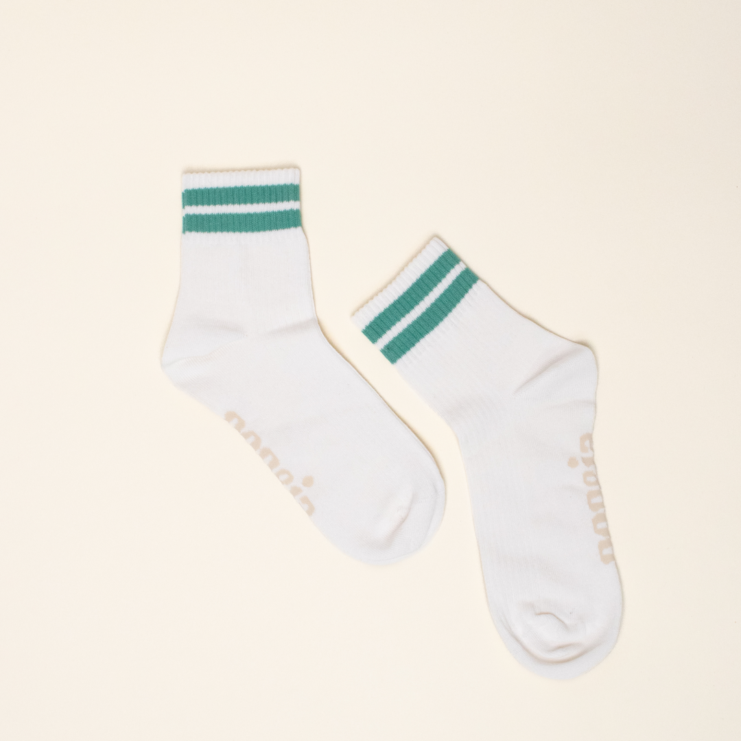The Tennis - Organic Cotton Ankle Socks with Green Stripes
