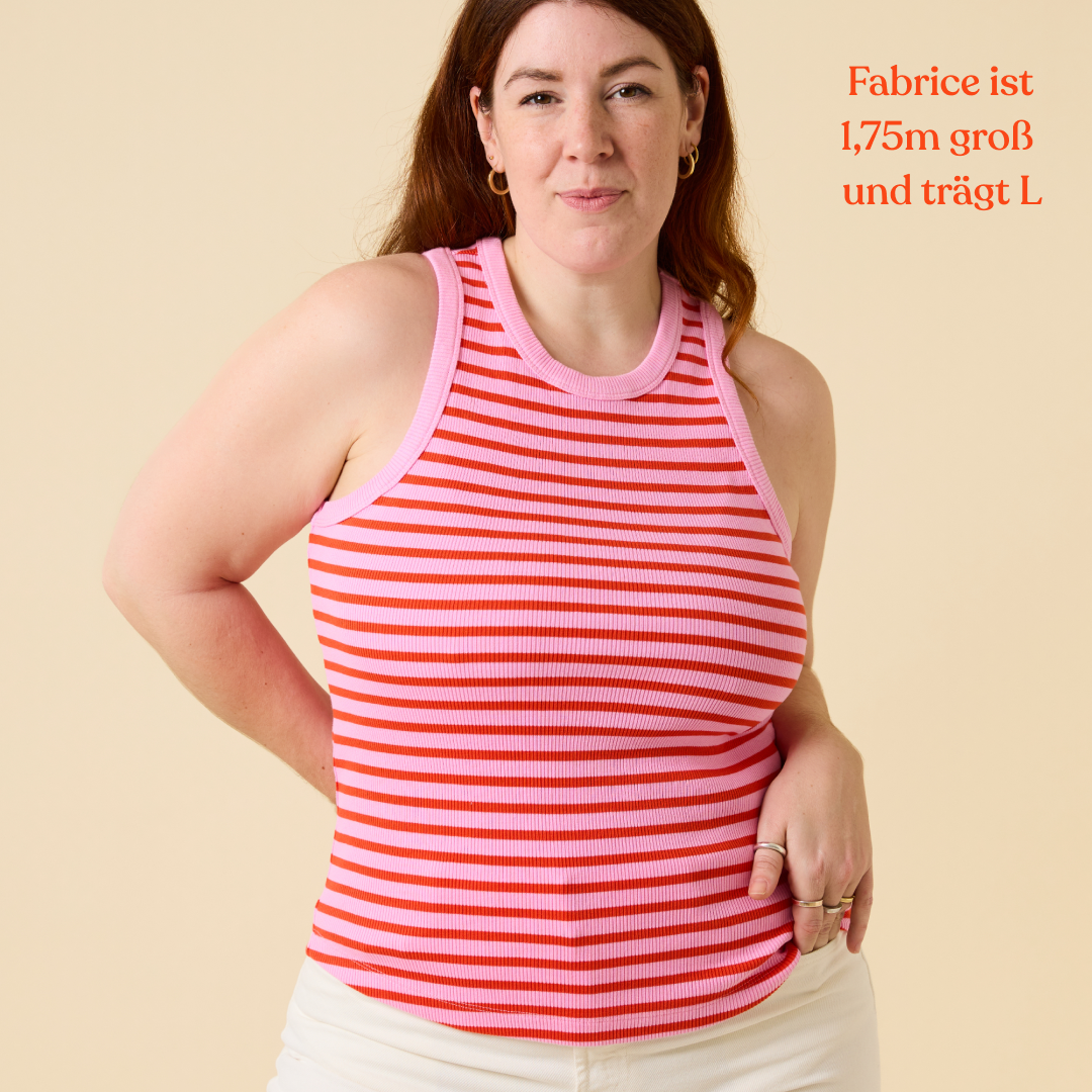 The 24/7 Top aus Bio-Baumwolle Gestreift in Pink/Rot