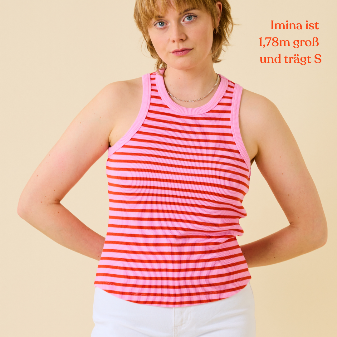 The 24/7 Top aus Bio-Baumwolle Gestreift in Pink/Rot