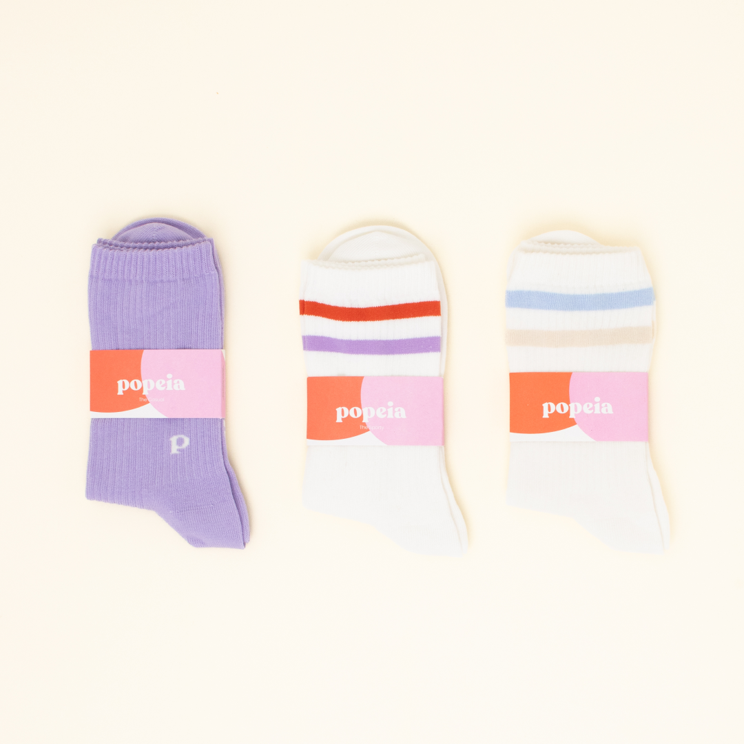 Gemischtes Set: Socken aus Bio-Baumwolle in Lila und Off-White