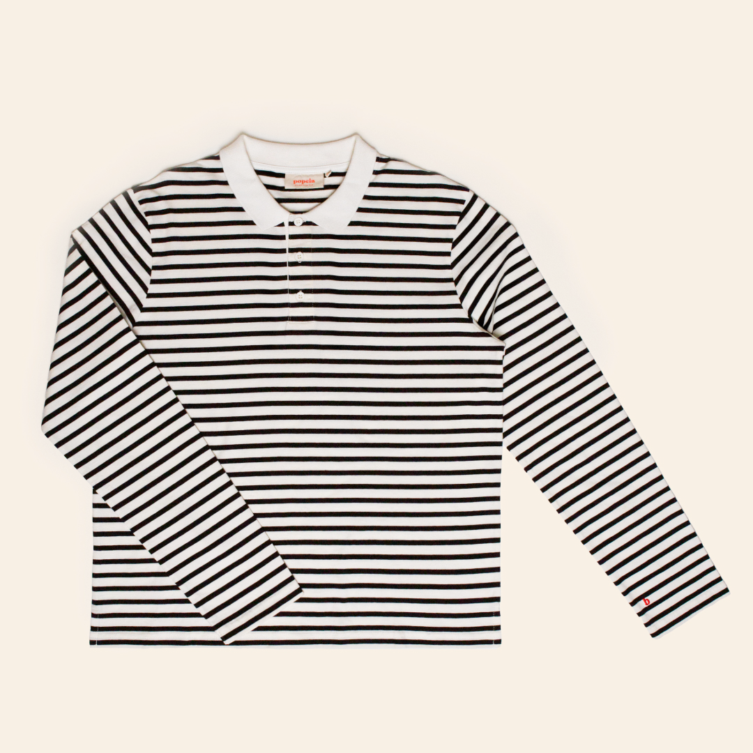 Poloshirt Gestreift aus Bio-Baumwolle in Schwarz/Off-White