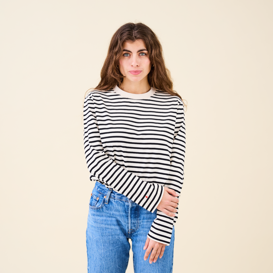 Langarmshirt Gestreift aus Bio-Baumwolle in Schwarz/Off-White