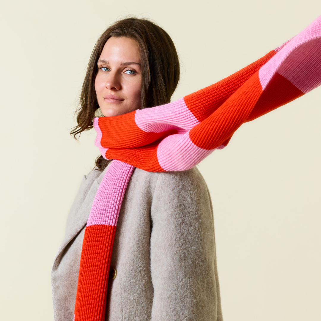 Beanie & Striped Scarf Set - Red