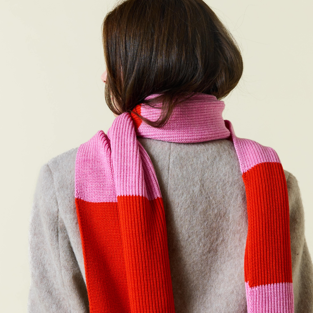 Beanie & Striped Scarf Set - Red