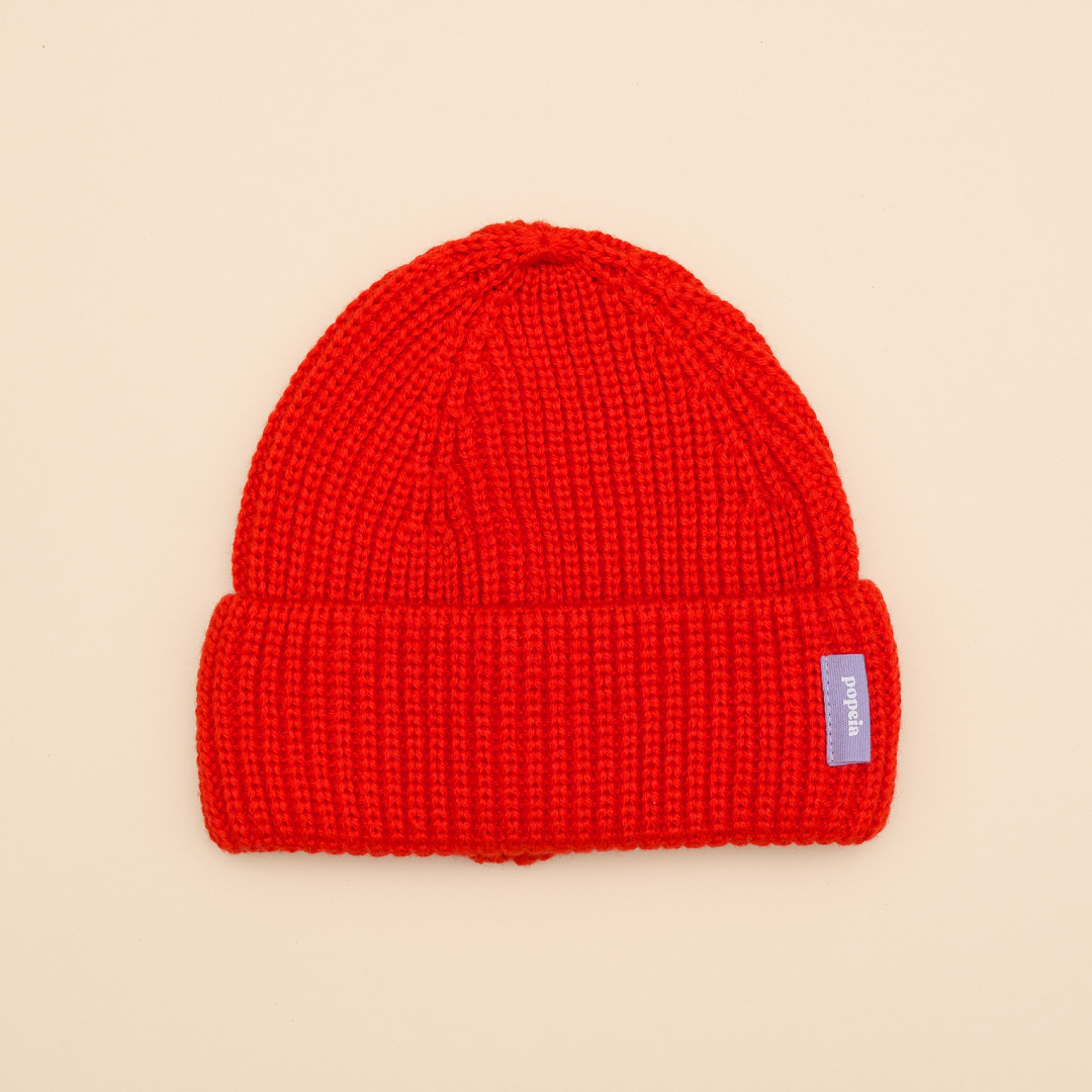 Baby Beanie aus Merinowolle in popeia Rot