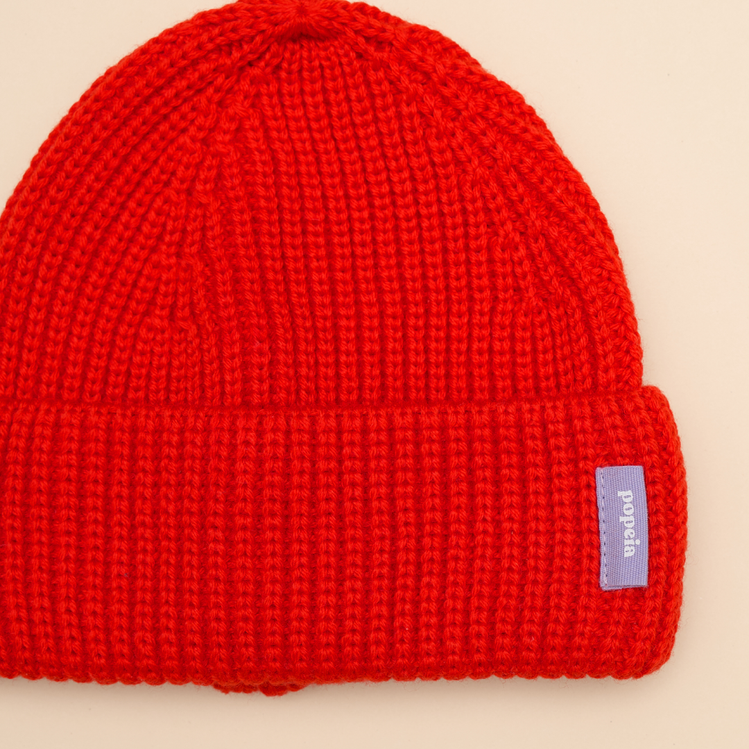 Baby Merino Wool Beanie in popeia Red