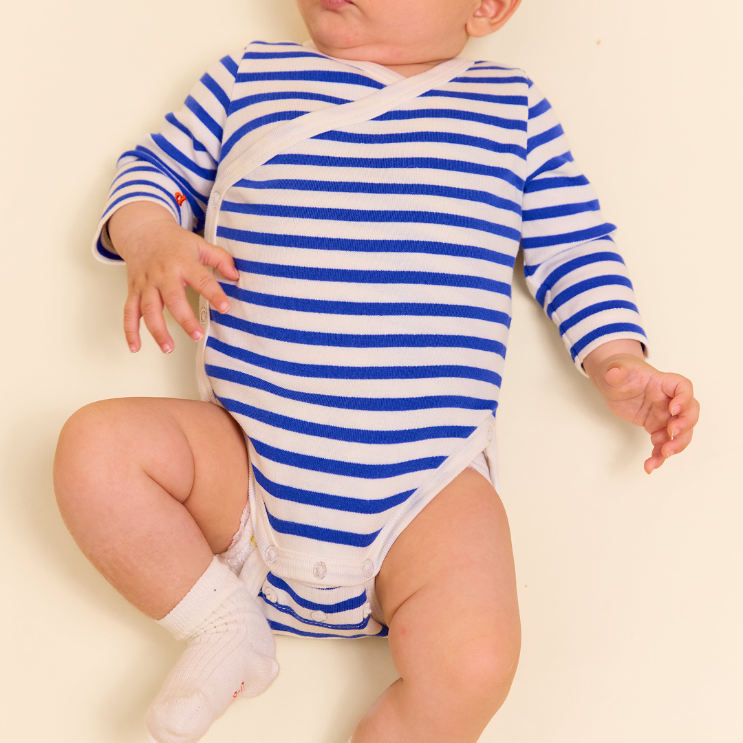 Baby Striped Organic Cotton Bodysuit in Royal Blue/Off-White