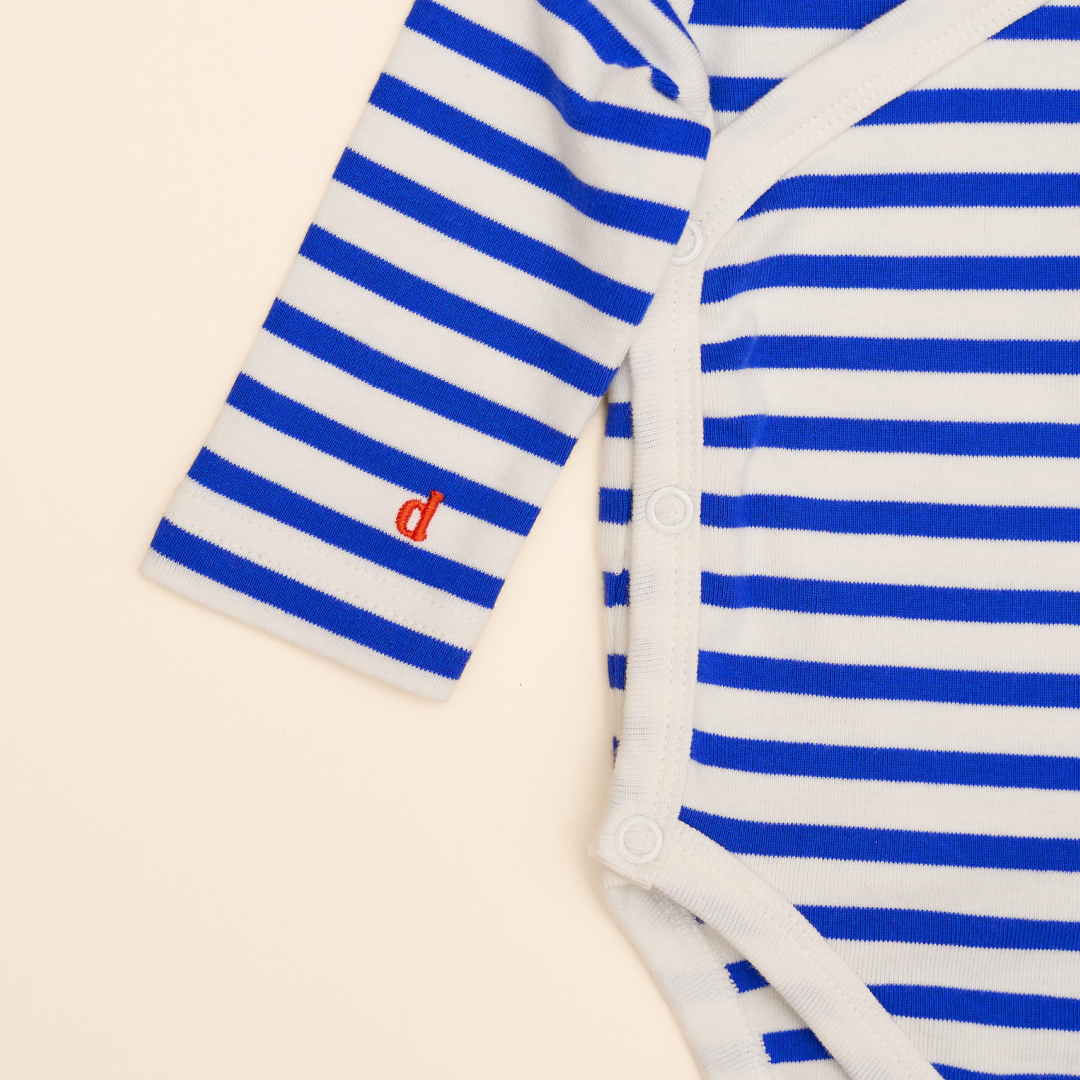 Baby Striped Organic Cotton Bodysuit in Royal Blue/Off-White