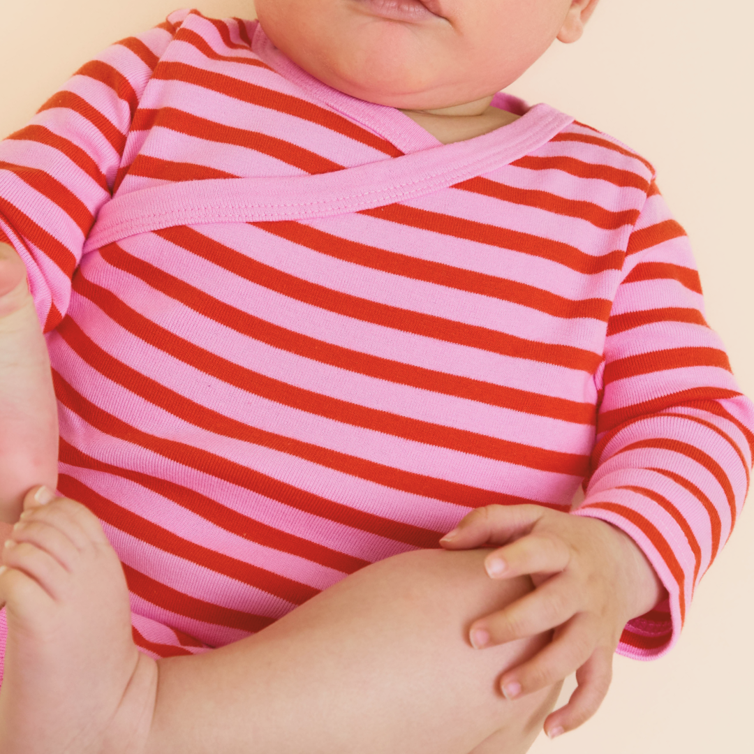 Baby Striped Organic Cotton Bodysuit in Pink/Red