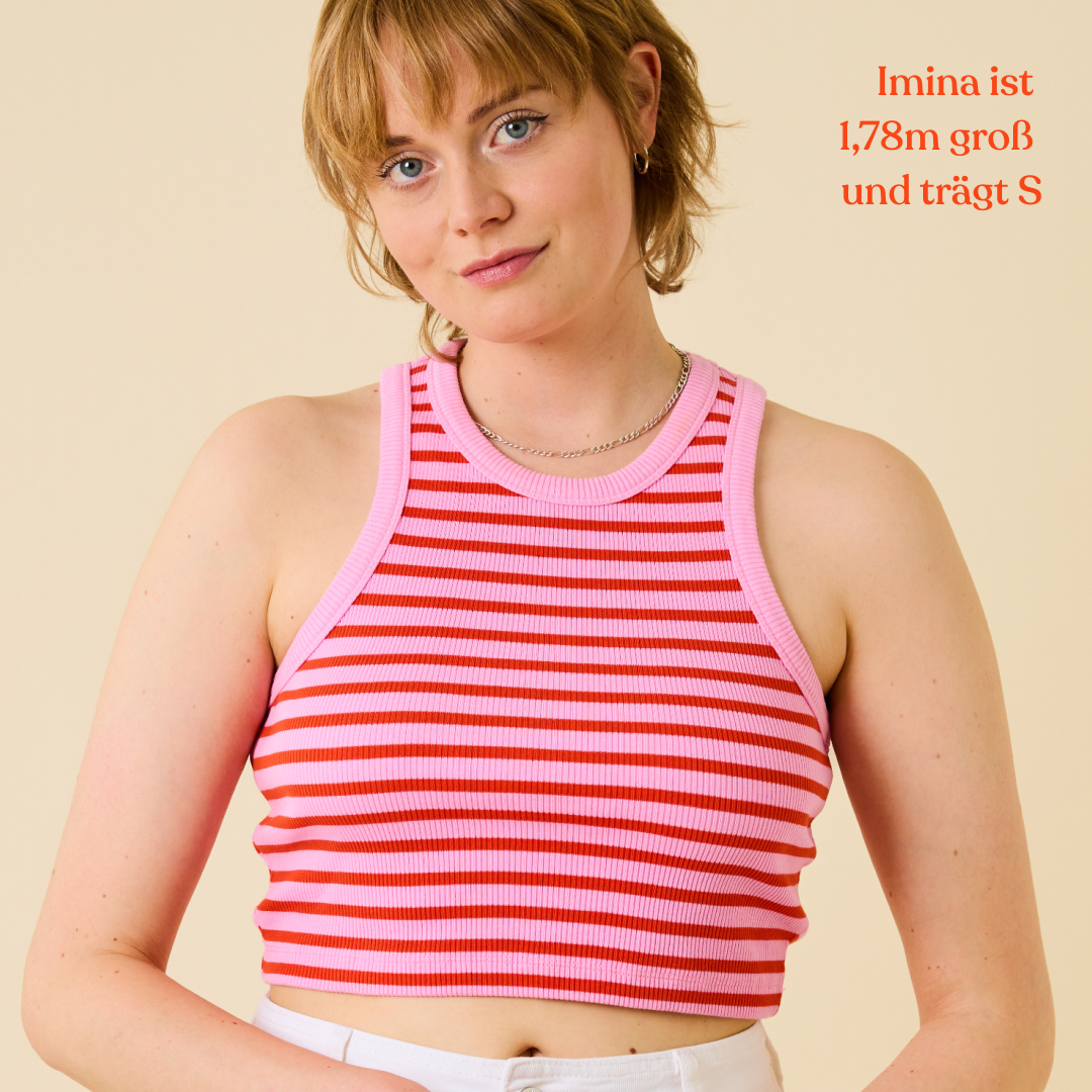 The 24/7 Crop Top aus Bio-Baumwolle Gestreift in Pink/Rot
