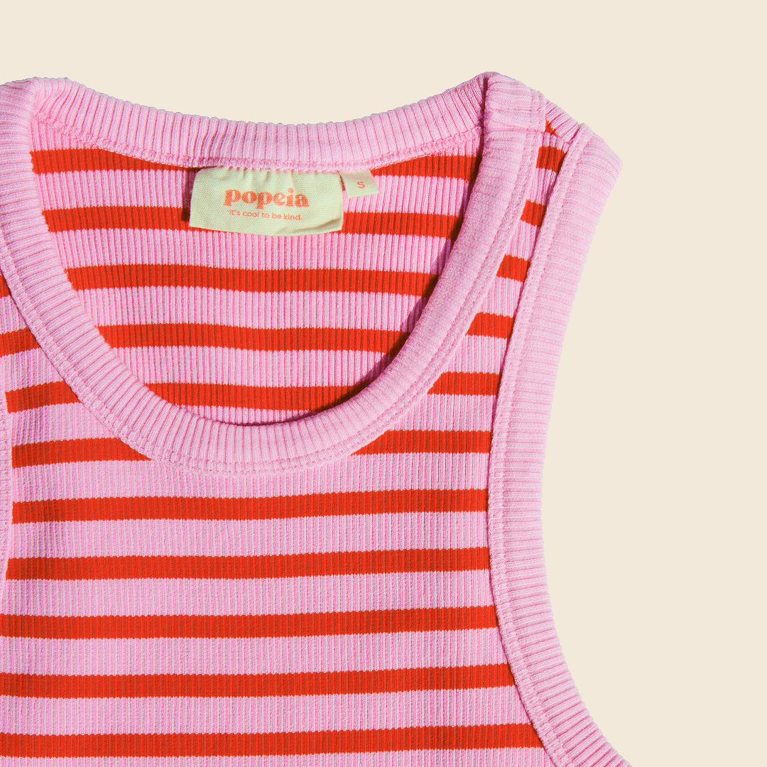 The 24/7 Crop Top aus Bio-Baumwolle Gestreift in Pink/Rot