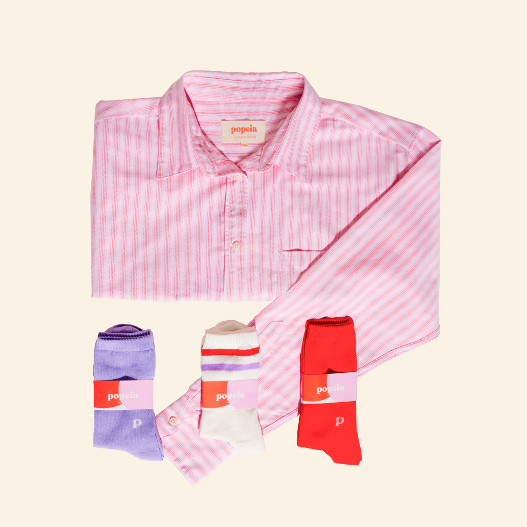 Hemdbluse Set Gestreift in Pink/Rot