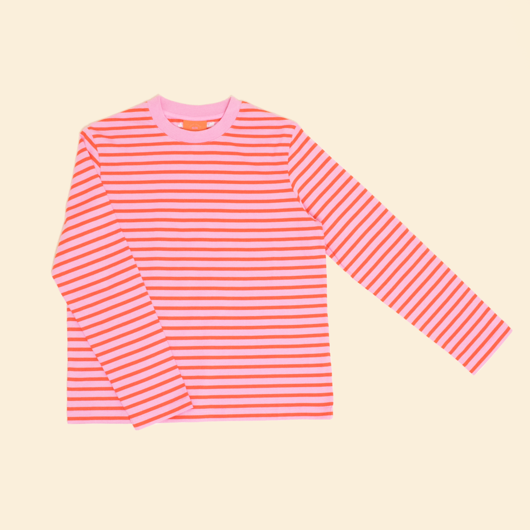 Langarmshirt Gestreift aus Bio-Baumwolle in Pink/Rot