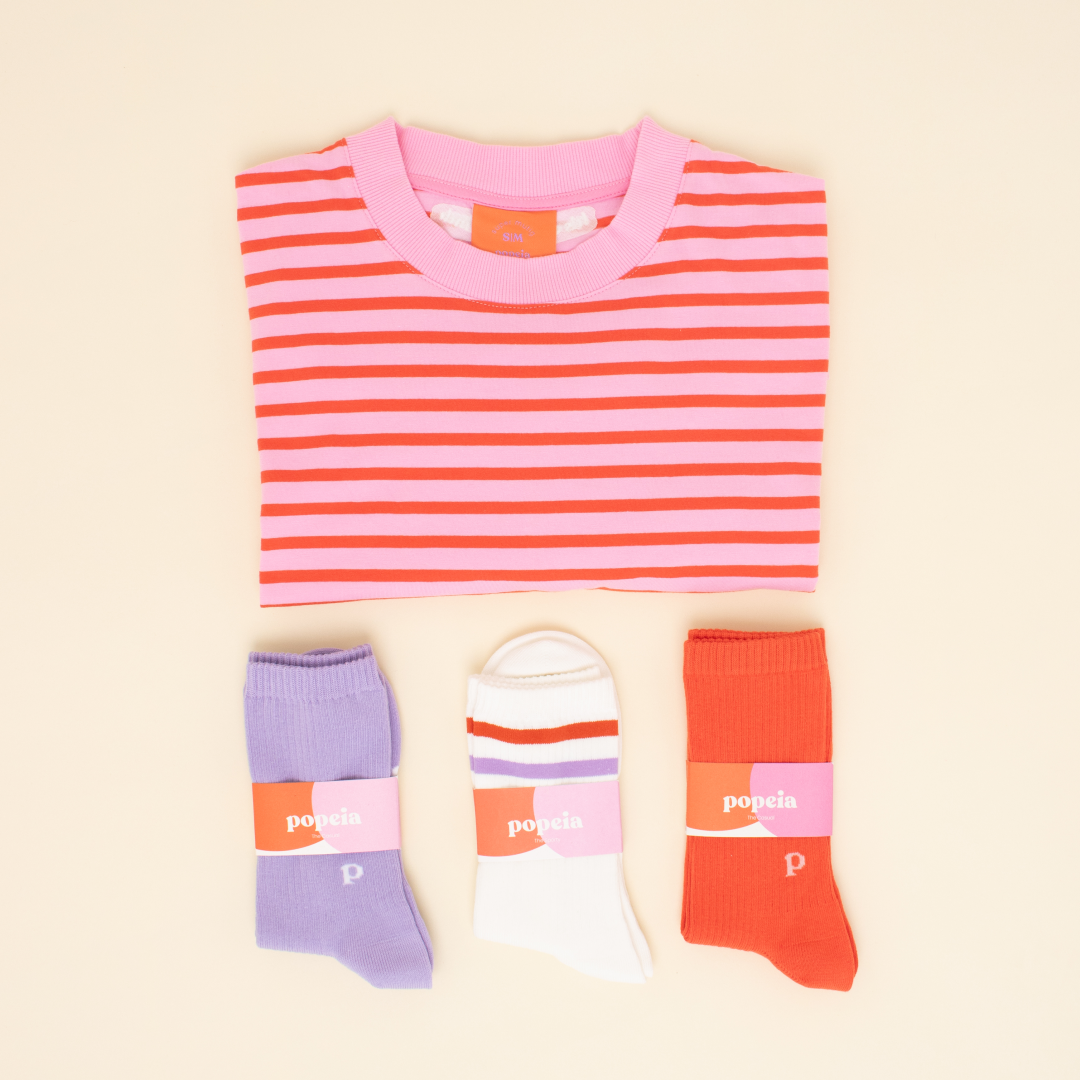 T-Shirt Gestreift aus Bio-Baumwolle in Pink/Rot