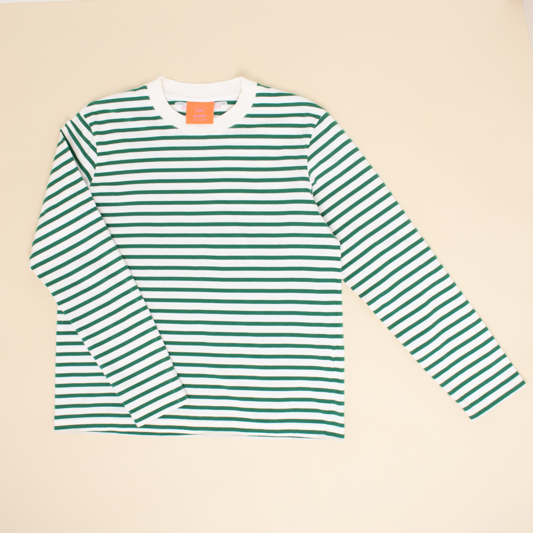 Langarmshirt Gestreift aus Bio-Baumwolle in Grün/Off-White