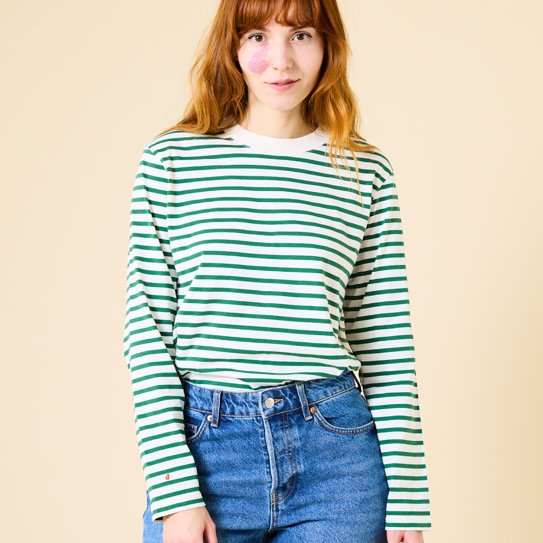 Langarmshirt Gestreift aus Bio-Baumwolle in Grün/Off-White