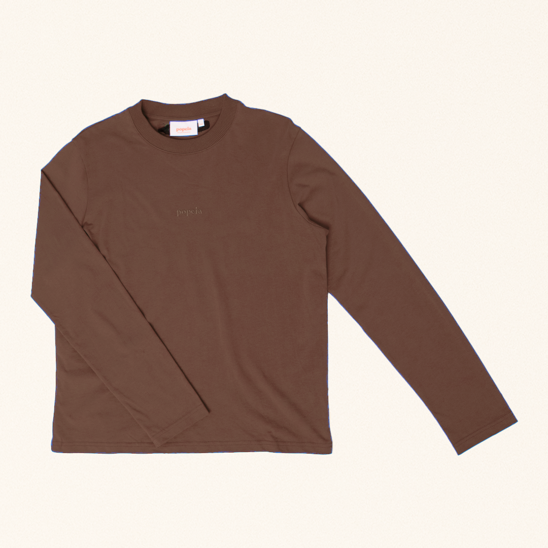 Langarmshirt aus Bio-Baumwolle in Dunkelbraun