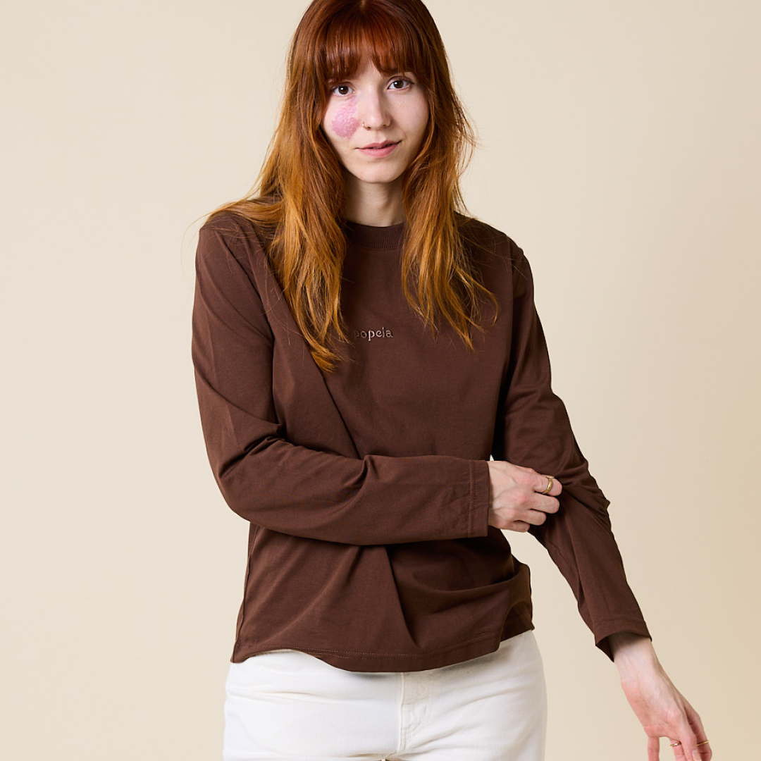 Langarmshirt aus Bio-Baumwolle in Dunkelbraun