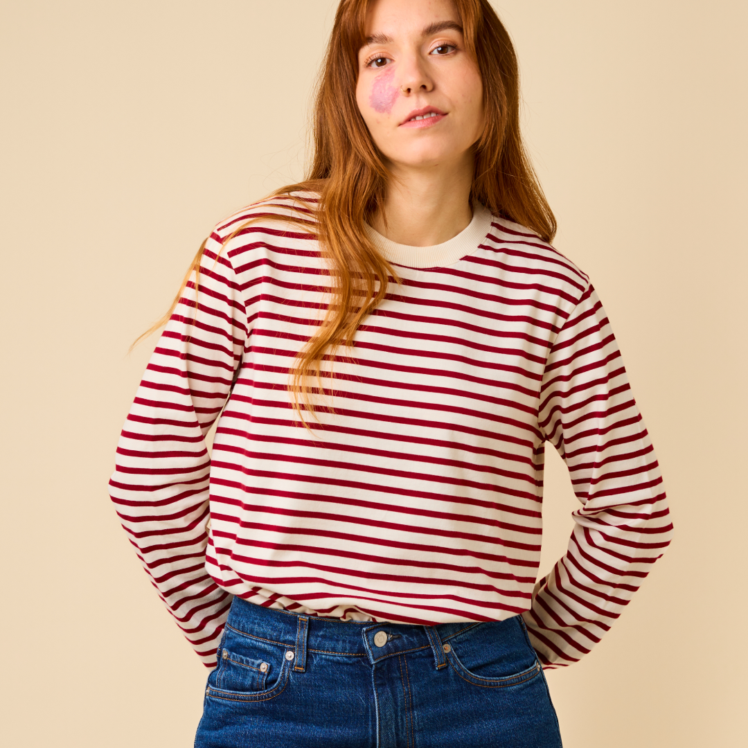 Langarmshirt Gestreift aus Bio-Baumwolle in Bordeaux/Off-White