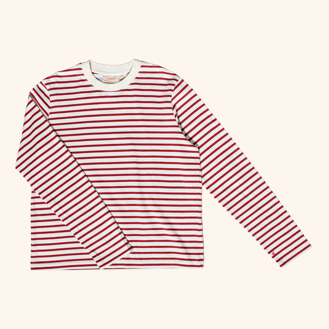 Langarmshirt Gestreift aus Bio-Baumwolle in Bordeaux/Off-White
