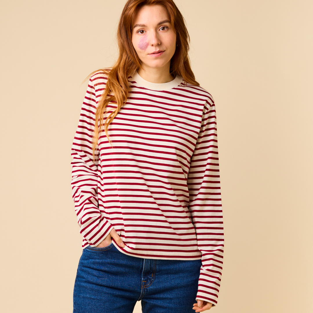 Langarmshirt Gestreift aus Bio-Baumwolle in Bordeaux/Off-White