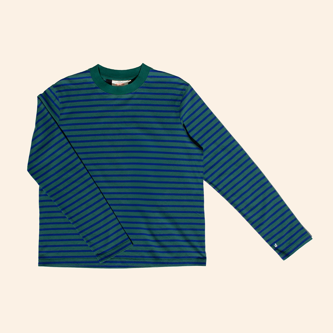 Langarmshirt Gestreift aus Bio-Baumwolle in Dunkelgrün/Blau