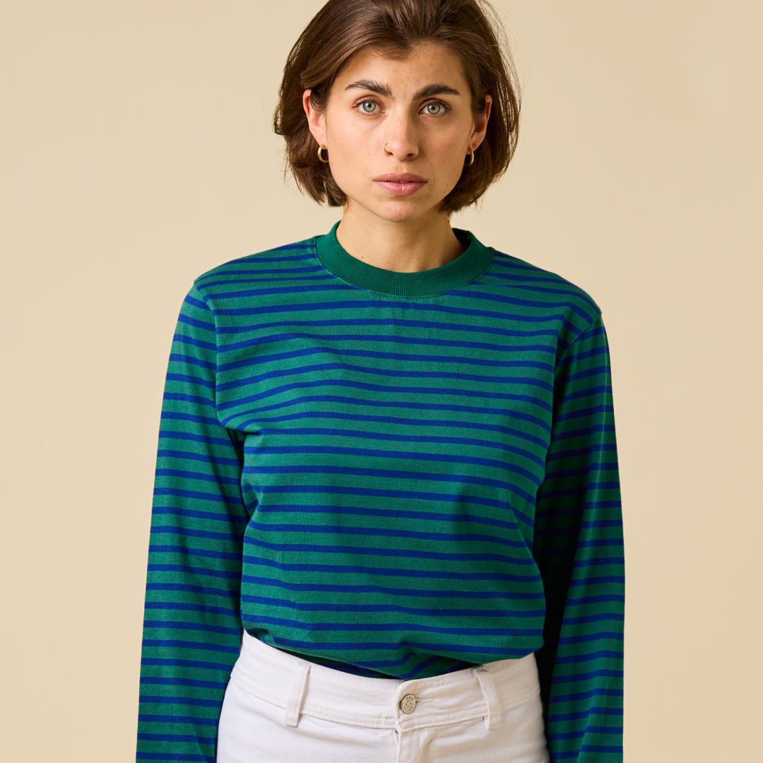 Langarmshirt Gestreift aus Bio-Baumwolle in Dunkelgrün/Blau