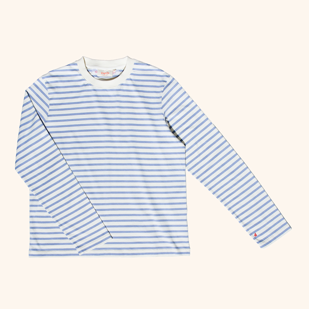 Langarmshirt Gestreift aus Bio-Baumwolle in Eisblau/Off-White