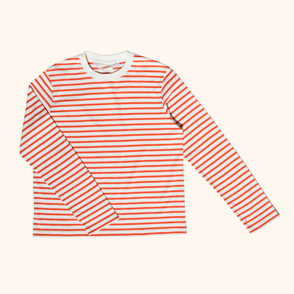 Langarmshirt Gestreift aus Bio-Baumwolle in Popeia Rot/Off-White