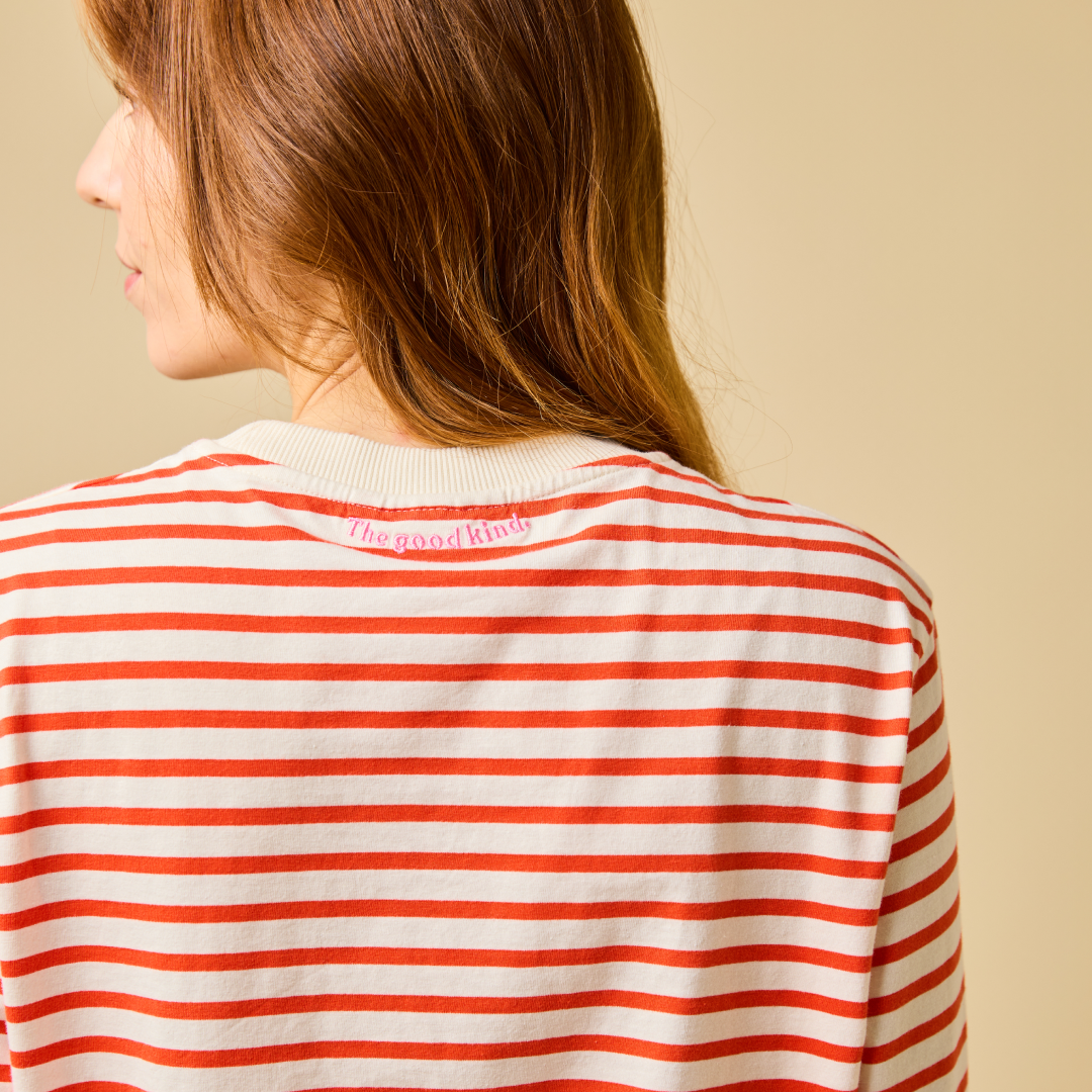Langarmshirt Gestreift aus Bio-Baumwolle in Popeia Rot/Off-White
