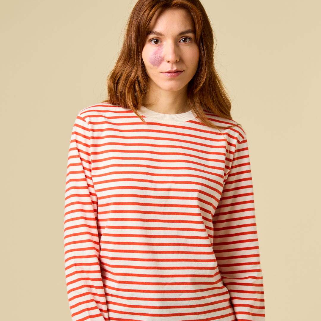 Langarmshirt Gestreift aus Bio-Baumwolle in Popeia Rot/Off-White