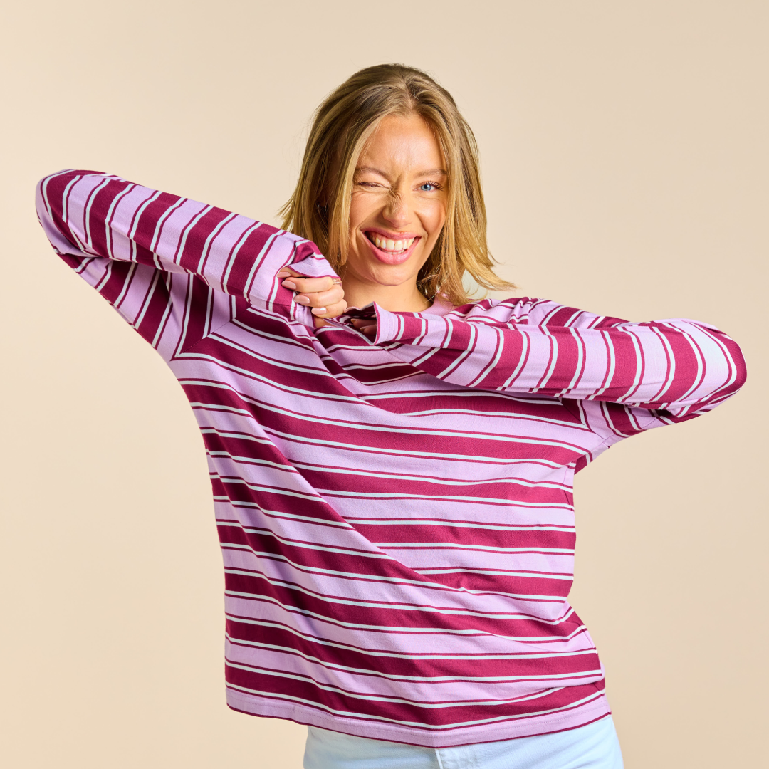 Langarmshirt Gestreift aus Bio-Baumwolle in Aubergine/Pink
