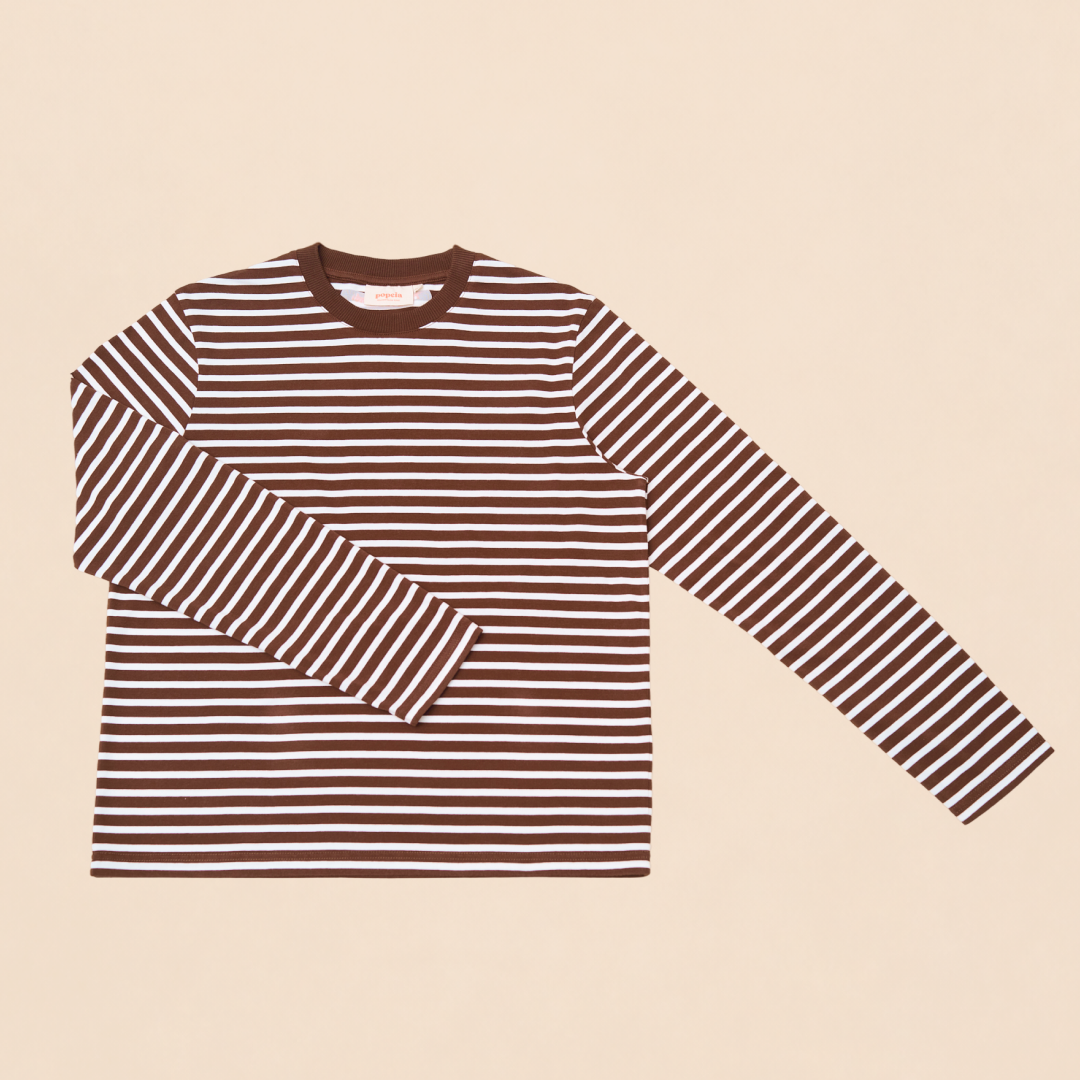 Langarmshirt Gestreift aus Bio-Baumwolle in Braun/Off-White