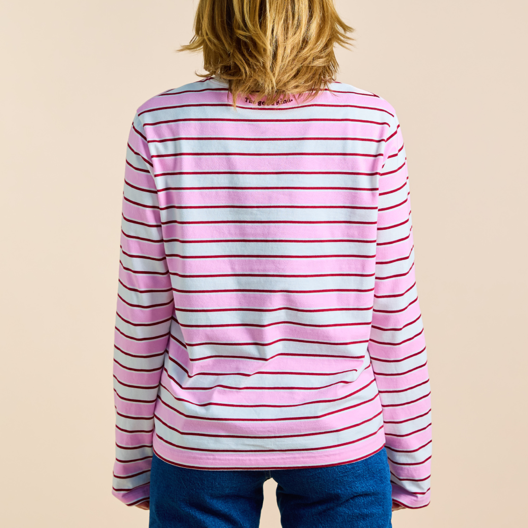 Langarmshirt Gestreift aus Bio-Baumwolle in Weiß/Pink