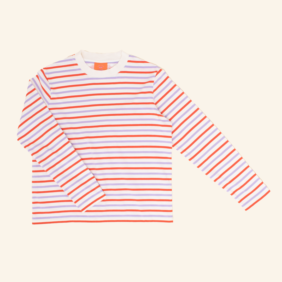 Langarmshirt Gestreift aus Bio-Baumwolle in Lila/Rot/Weiß