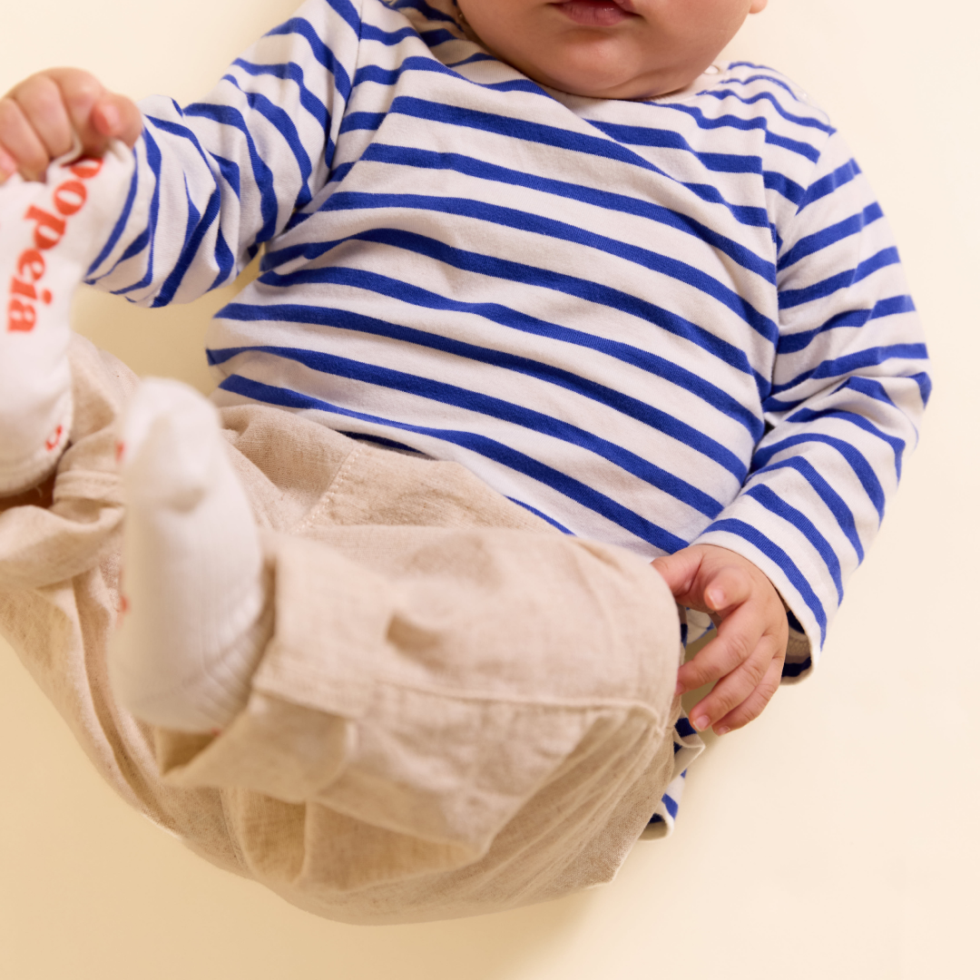Baby Long-Sleeved Striped Organic Cotton Shirt in Royal Blue/Off-White