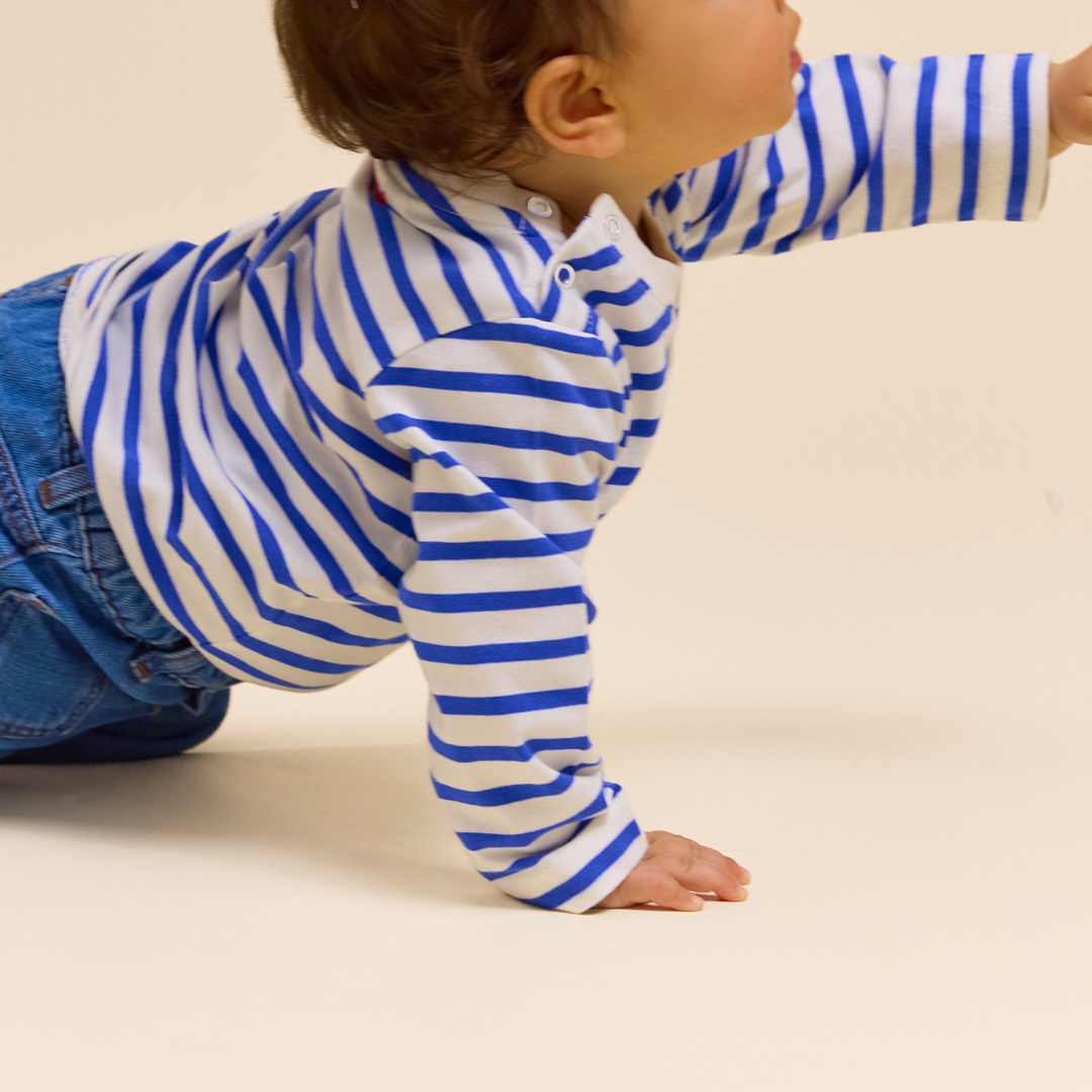 Baby Long-Sleeved Striped Organic Cotton Shirt in Royal Blue/Off-White