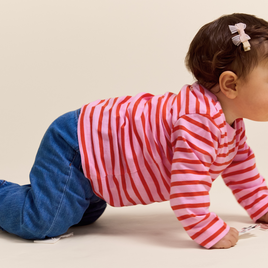 Baby Langarmshirt Gestreift aus Bio-Baumwolle in Pink/Rot