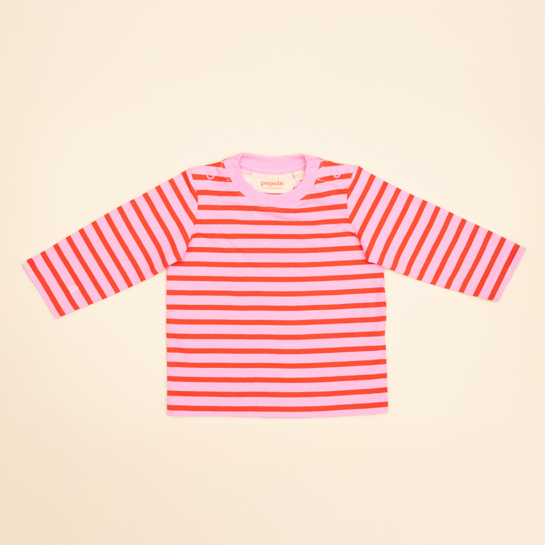 Baby Langarmshirt Gestreift aus Bio-Baumwolle in Pink/Rot