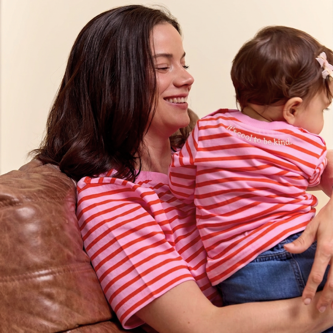 Baby Long-Sleeved Striped Organic Cotton Shirt in Pink/Red