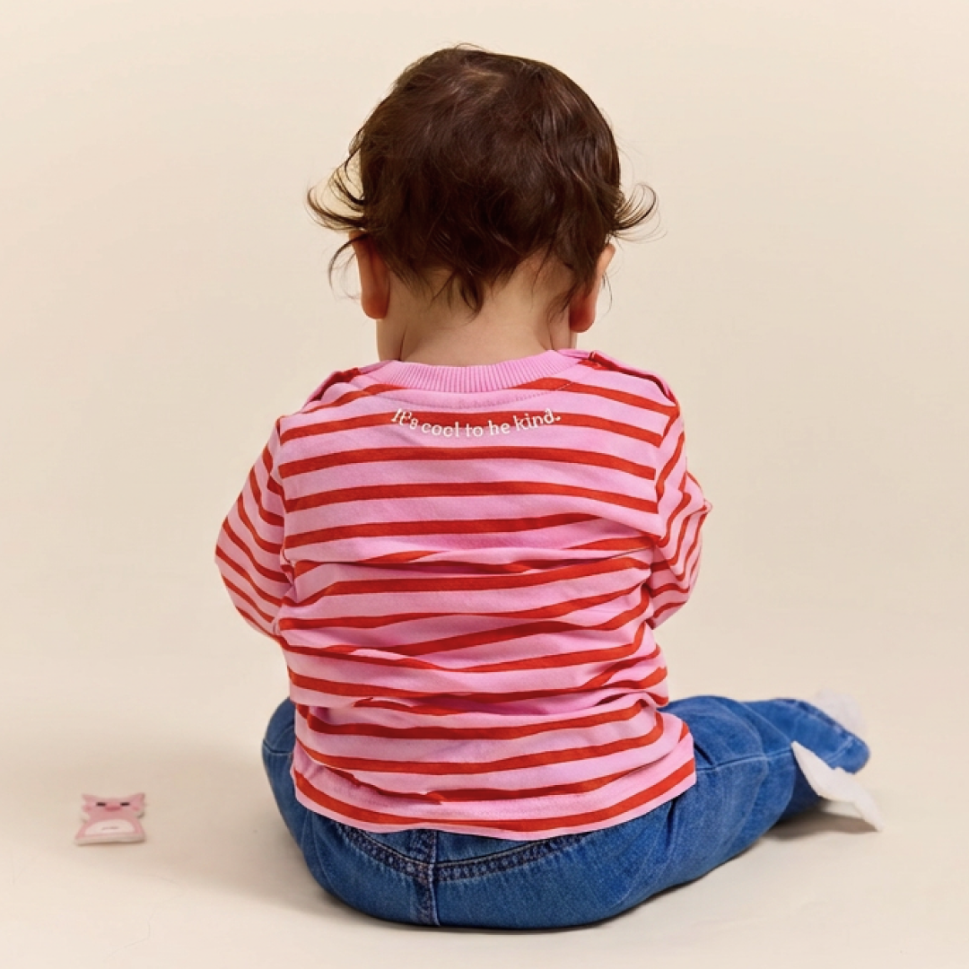 Baby Long-Sleeved Striped Organic Cotton Shirt in Pink/Red