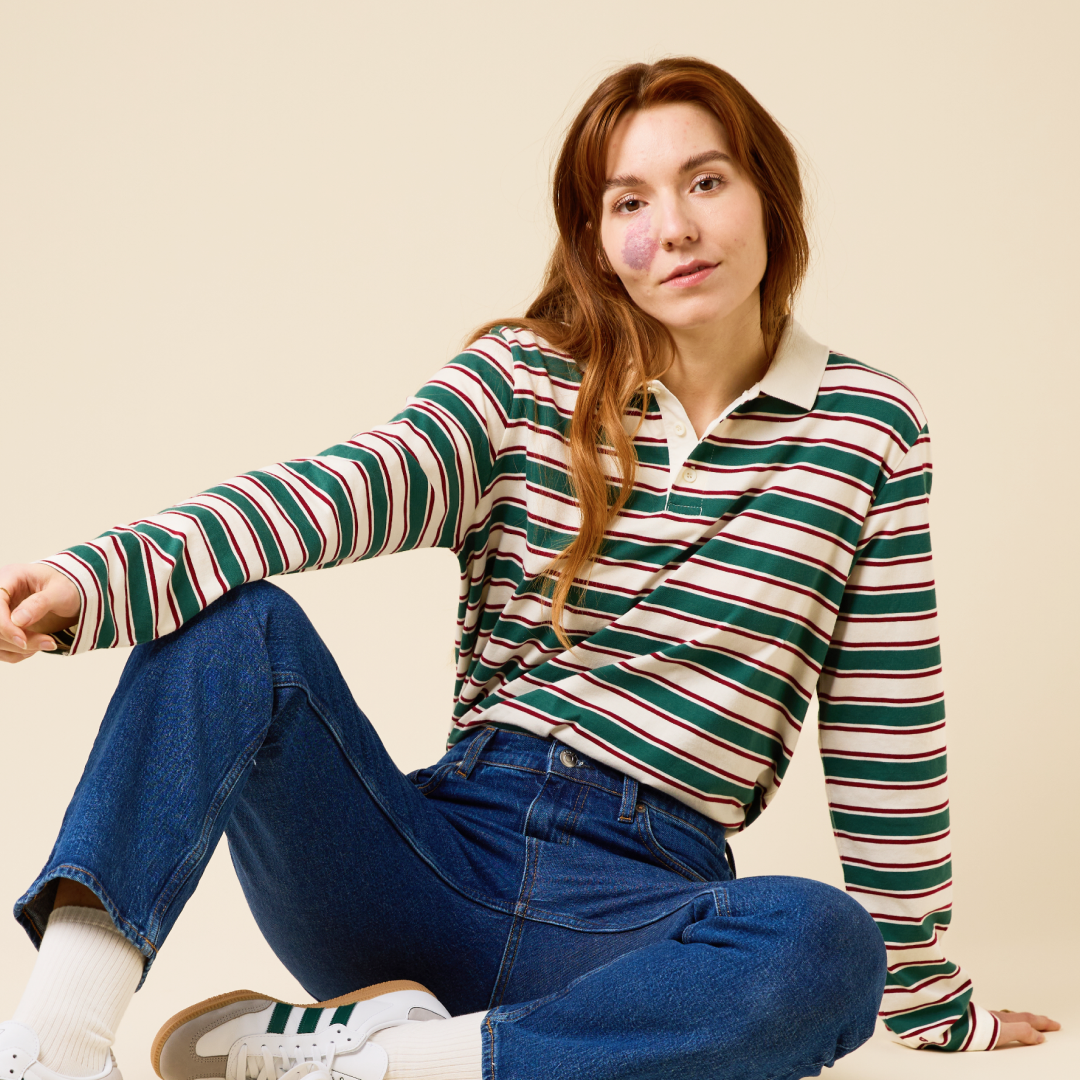 Poloshirt Gestreift aus Bio-Baumwolle in Dunkelgrün/Bordeaux