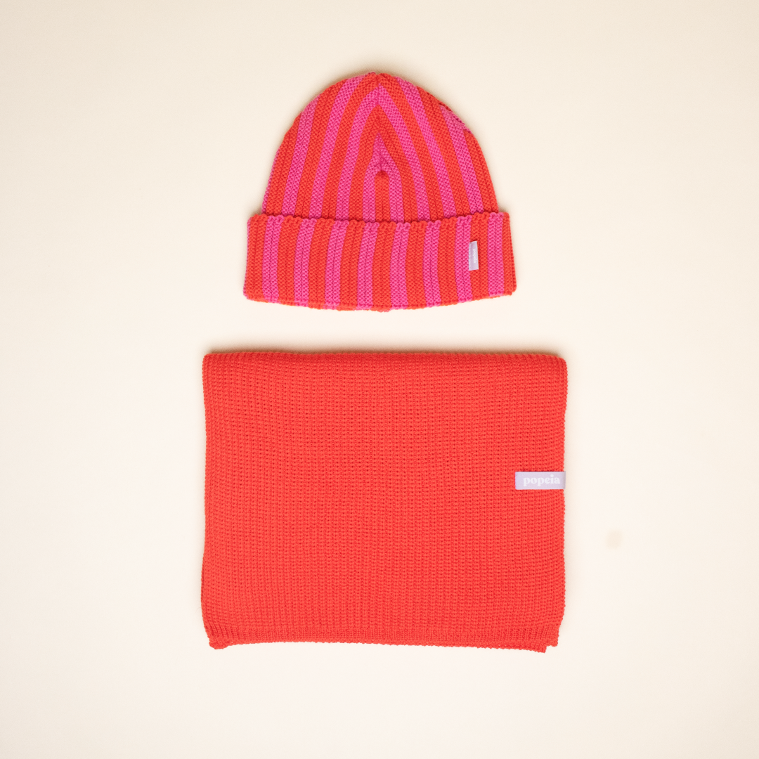 Special Beanie & Schal im Set - Rot