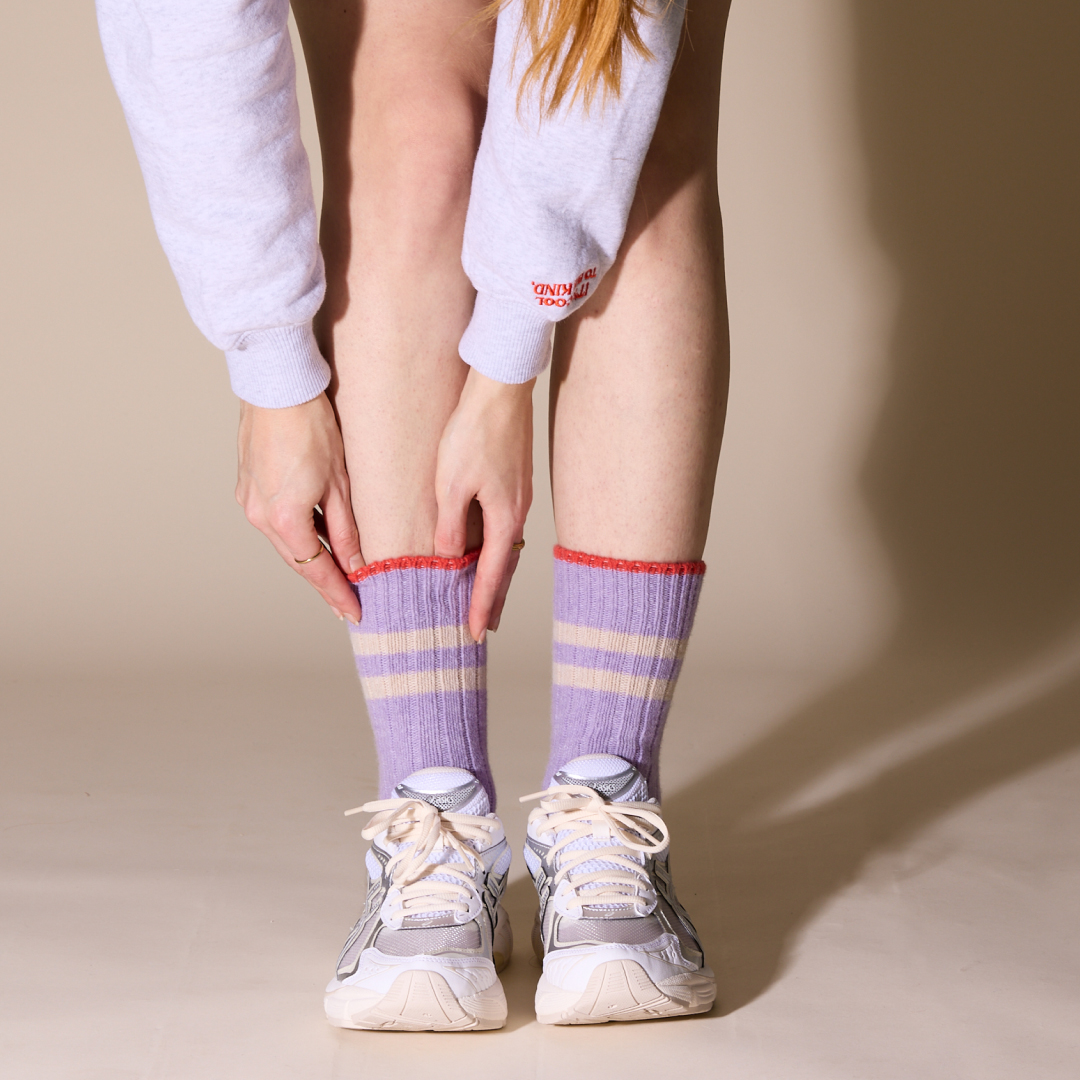 Set of 3: Knitted Wool Socks - Ecru/Pink/Lilac