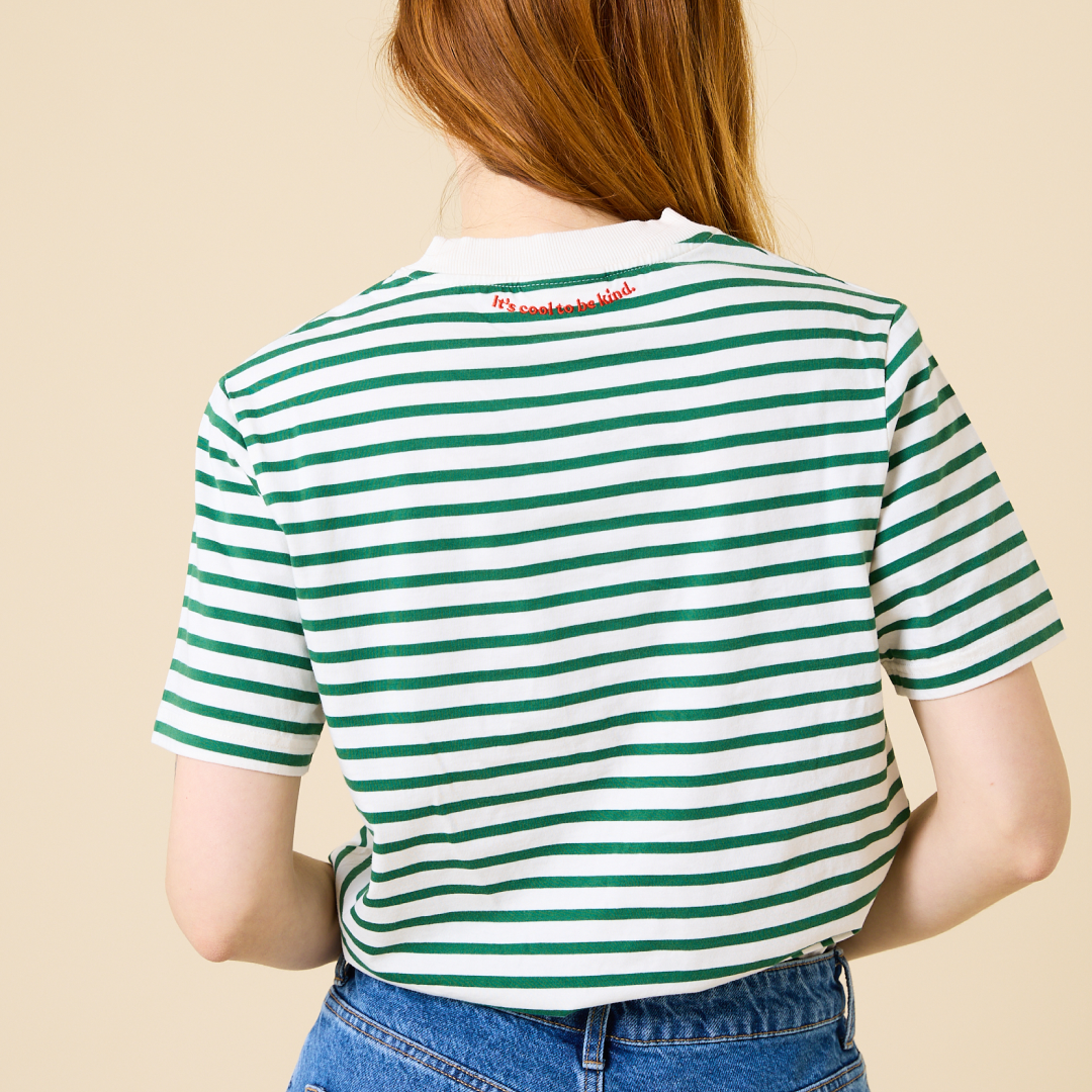 T-Shirt Gestreift aus Bio-Baumwolle in Grün/Off-White