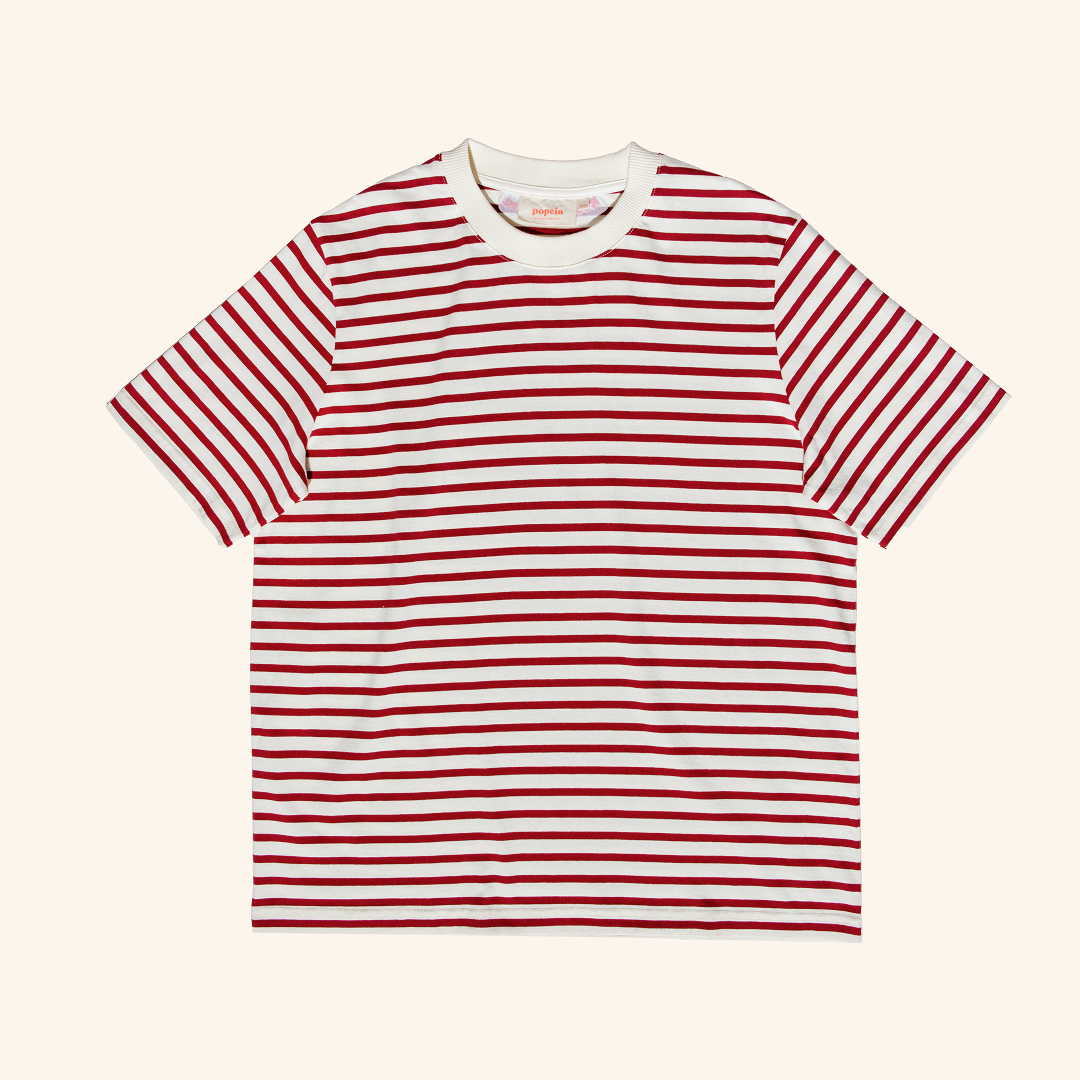 T-Shirt Gestreift aus Bio-Baumwolle in Bordeaux/Off-White