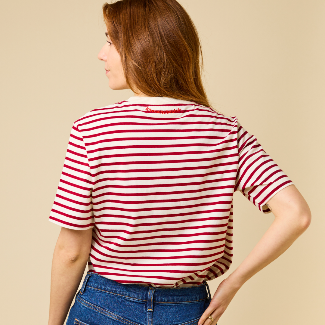Organic Cotton T-Shirt (Striped) in Bordeaux/Off-White