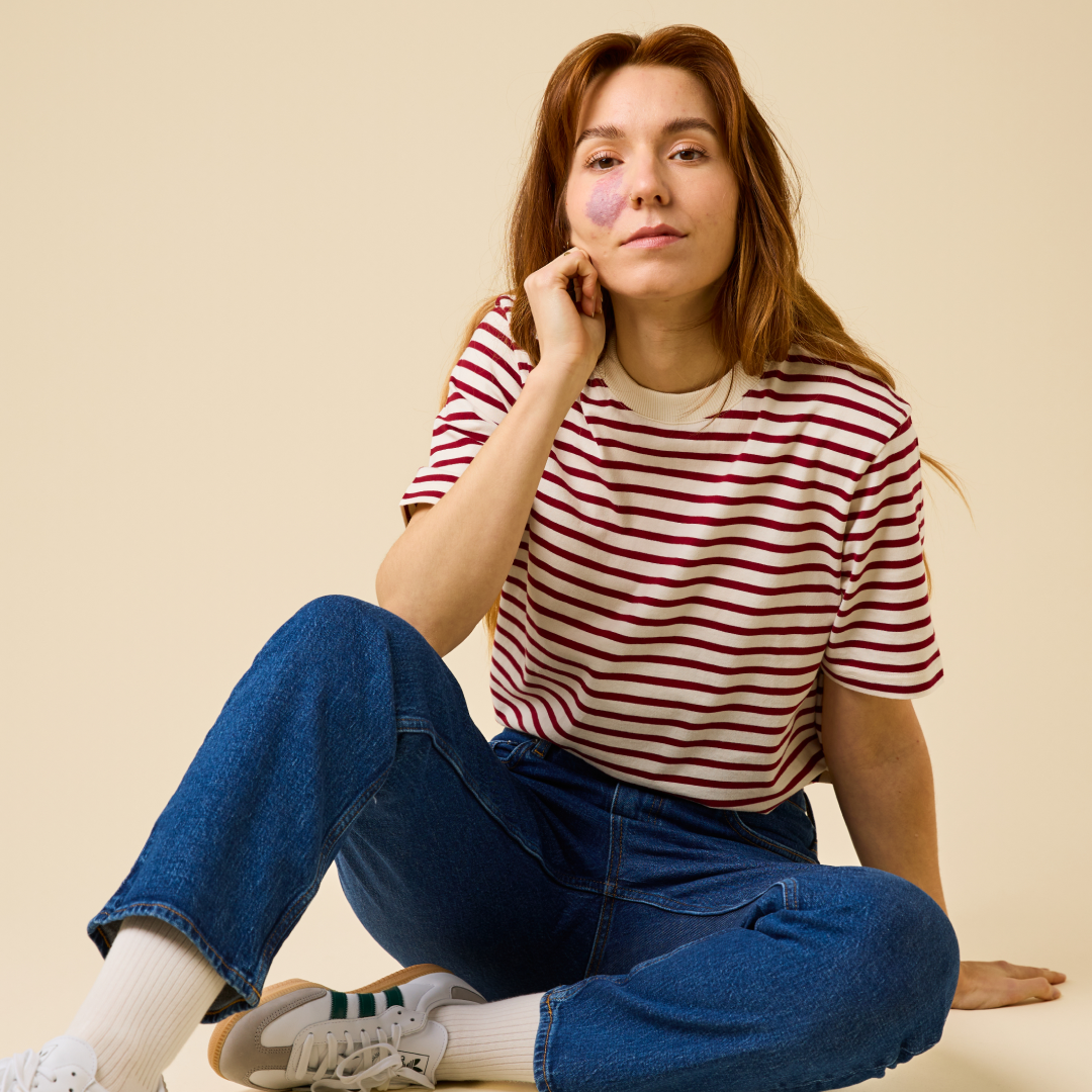 Organic Cotton T-Shirt (Striped) in Bordeaux/Off-White