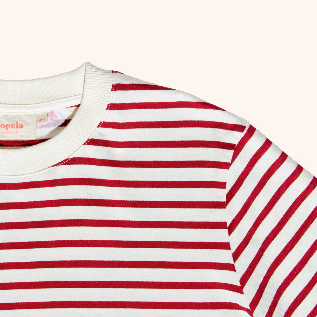 Organic Cotton T-Shirt (Striped) in Bordeaux/Off-White