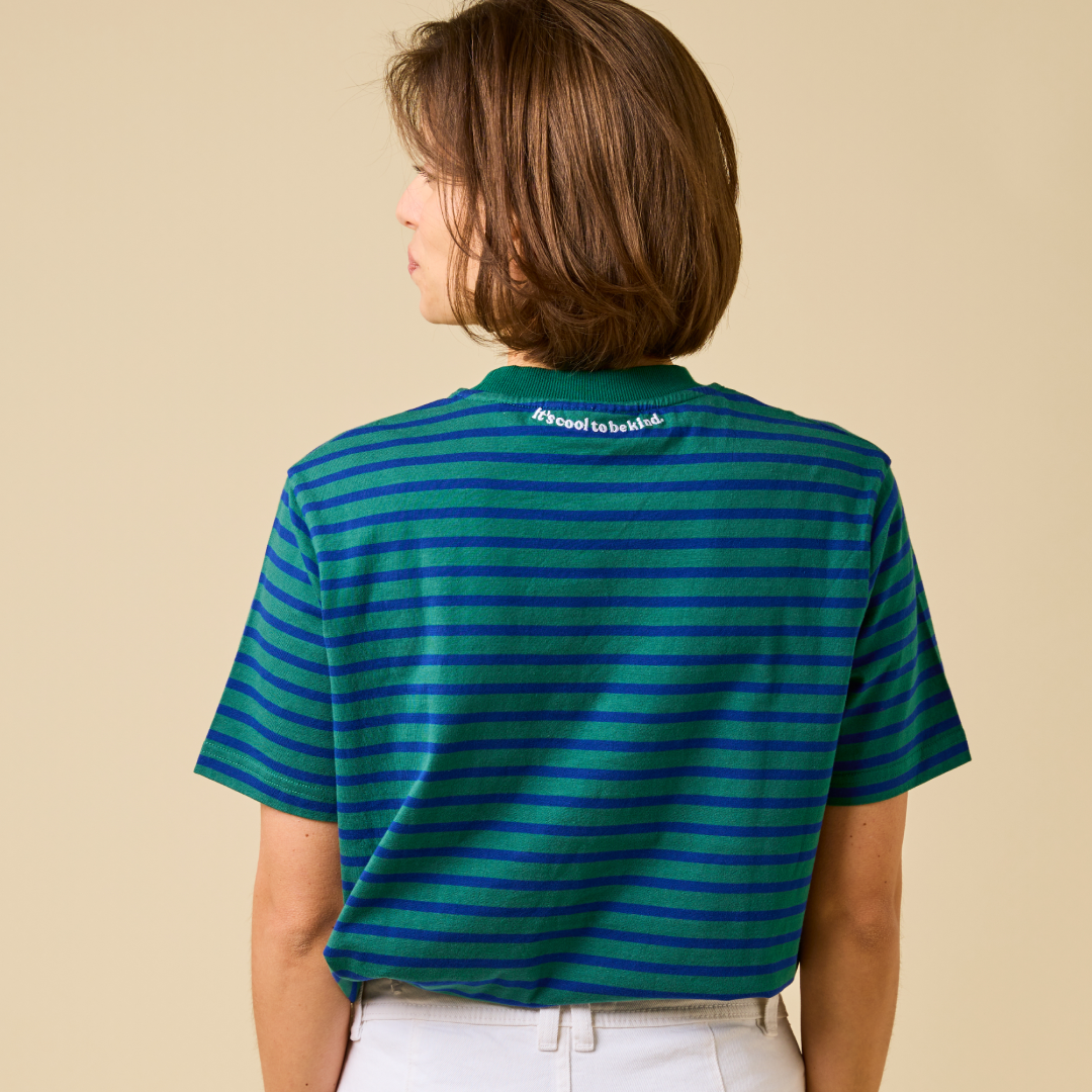 Organic Cotton T-Shirt (Striped) in Dark Green/Blue